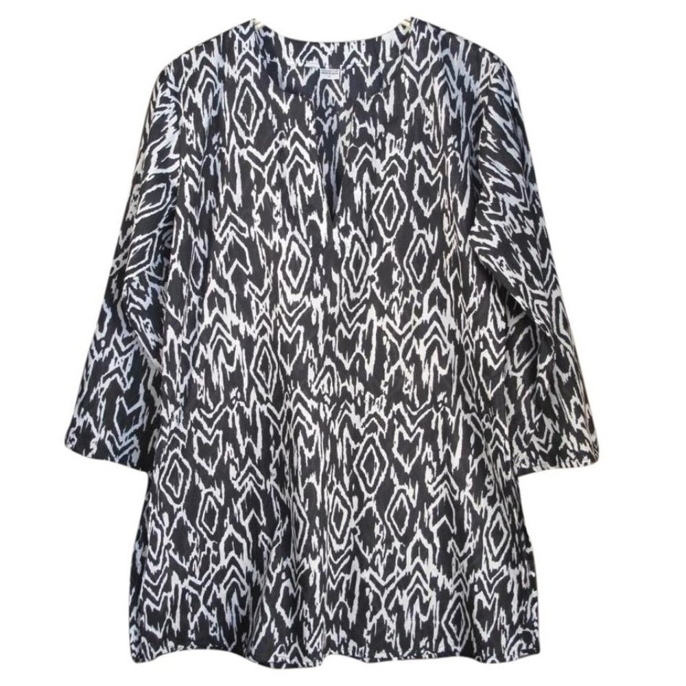 Tory Burch Style Cotton Ikat Print Tunic, Black - NWT
